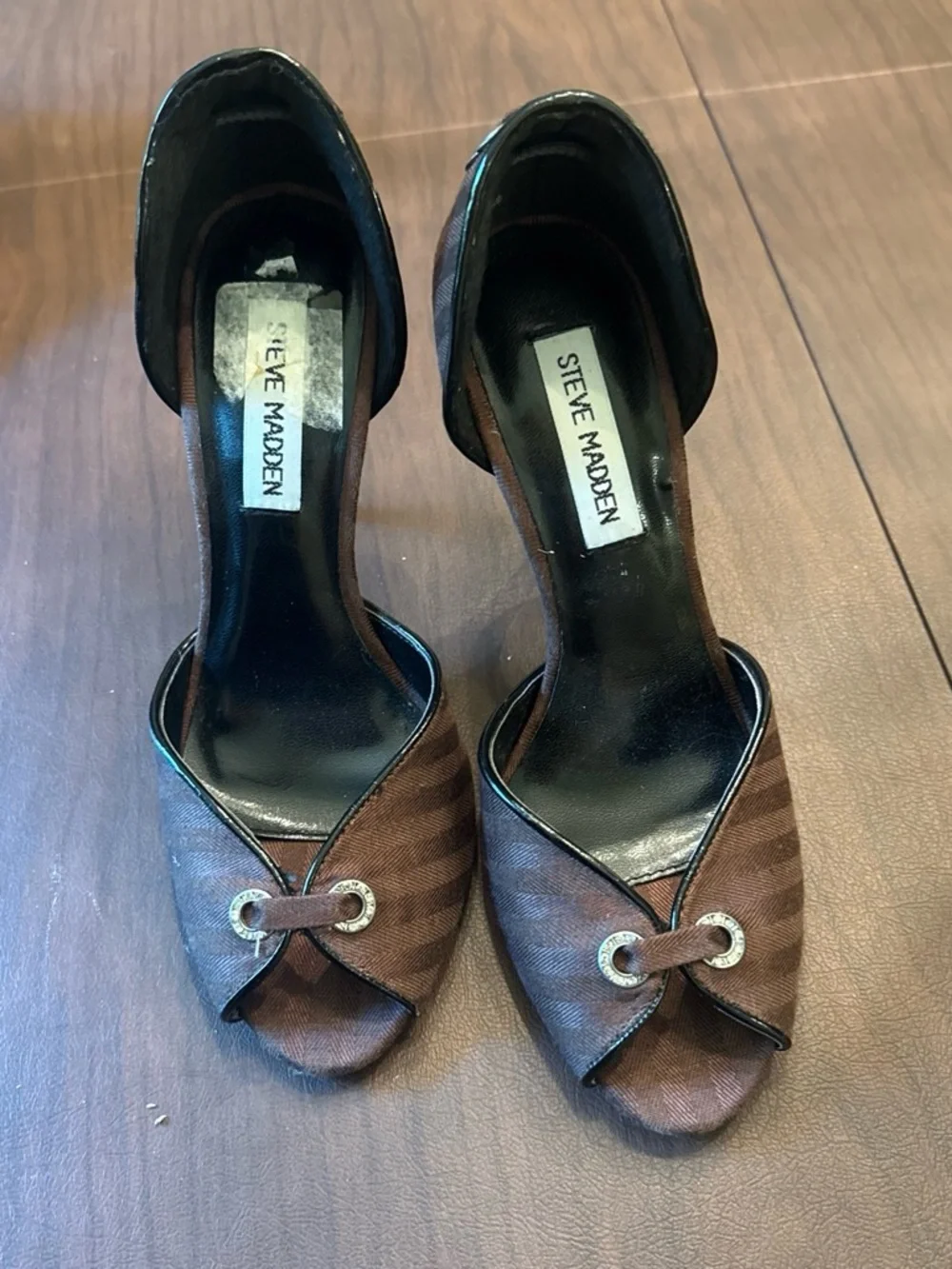 Steve Madden Brown Open-Toe Suede Heels with Grommet Detail